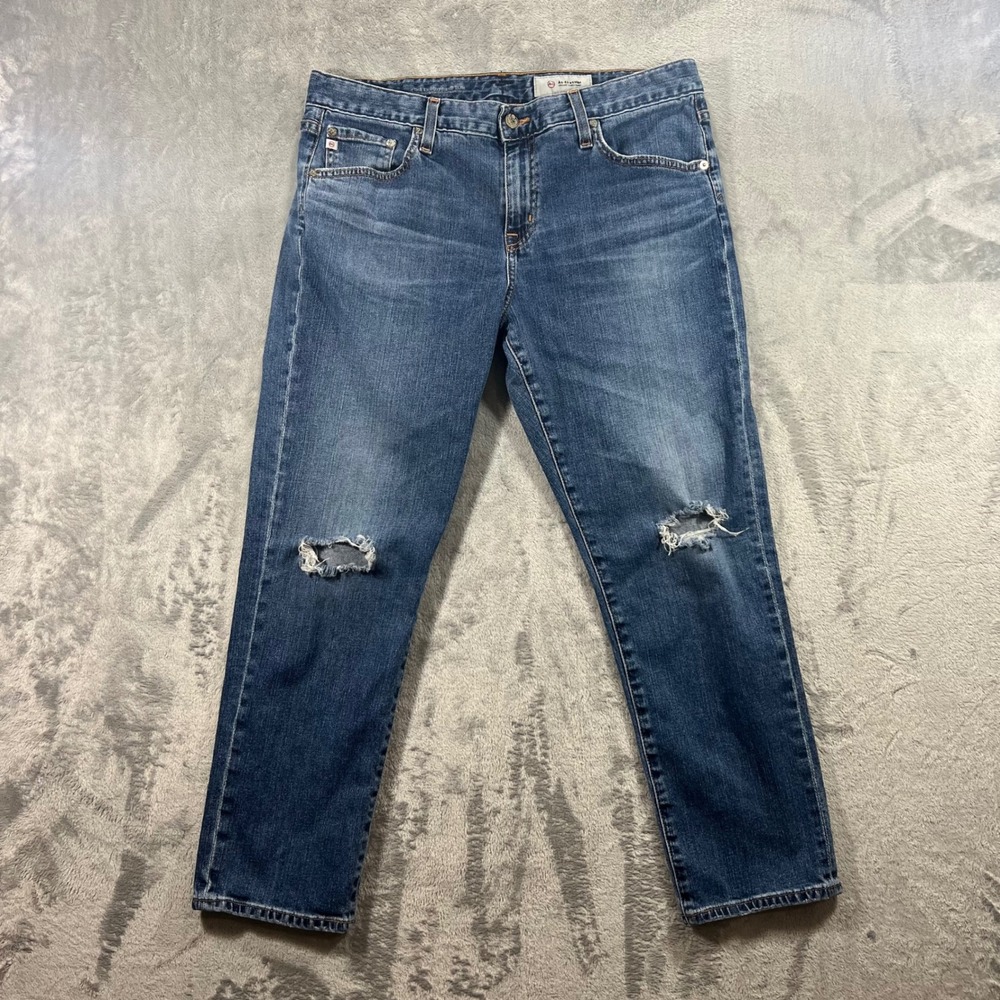AG Adriano Goldschmied Ex-Boyfriend Slim Jeans Women 32R Blue Distressed‎